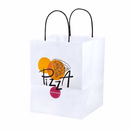 Sac en papier blanc personnalisé pour vêtements de détail entièrement imprimés, sac en papier à emporter pour restaurant