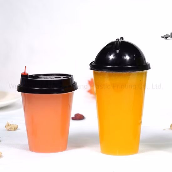 Gobelets en plastique jetables pour boissons froides PP/PS, matériau hautement transparent, avec couvercles et pailles